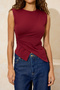 Bordo Fitted/Vücuda Oturan Kolsuz Asimetrik Pamuklu Esnek Örme Bluz TWOSS26BZ00081 - 3