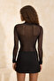 Black Tulle Cowl Neck Snap-Button Party Bodysuit TPRSS26BD00002 - 4