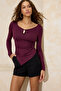 Plum Fitted/Fitted to the Body V-Neck Long-Sleeved Stretch Knitted Blouse Twoss26Bz00244