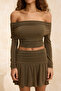 Haki Carmen Yaka Simli Örme Party Bluz TPRSS26BZ00002 - 4