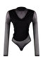 Black Tulle Cowl Neck Snap-Button Party Bodysuit TPRSS26BD00002 - 5