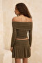 Haki Carmen Yaka Simli Örme Party Bluz TPRSS26BZ00002 - 5