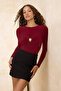 Bordo Aksesuar Detaylı Büzgülü Alttan Çıtçıtlı Party Body TPRSS26BD00006 - 2