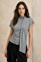Antrasit Fitted/Vücuda Oturan Fular Yaka Ay Kol %100 Pamuk Örme Bluz TWOSS26BZ00234 - 2