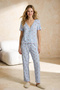 Mavi Çiçekli Dantel Detaylı Bürümcük Dokulu Örme Pijama Takımı THMSS26PT00011 - 2