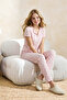 Pembe %100 Pamuklu Çiçekli Kurdele/Fiyonklu Fitilli/Pointel Örme Pijama Takımı THMSS26PT00010 - 2