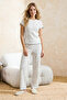 Beyaz %100 Pamuklu Çiçekli Baby Overloklu Fitilli/Pointel Örme Pijama Takımı THMSS26PT00012 - 5