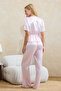 Powder Gathered Tie Detail Satin Woven Pajama Set Thmss26Pt00043 - 5