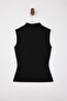 Siyah Fitted/Vücuda Oturan V Yaka Kolsuz Fitilli Esnek Örme Bluz TWOSS26BZ00237 - 6