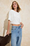 Ekru Relaxed Kayık Yaka Yarasa Kol Truvakar Crop Soft Touch Örme Bluz TWOSS26BZ00059 - 2