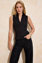 Siyah Fitted/Vücuda Oturan V Yaka Kolsuz Fitilli Esnek Örme Bluz TWOSS26BZ00237 - 2