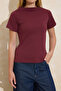 Bordo Relaxed/Rahat Kalıp Kayık Yaka Kısa Kollu %100 Pamuk Örme T-Shirt TWOSS26TS00004 - 3