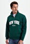 Men's Relax Fit Comfortable Cut Cotton Half Zipper Printed Khaki Sweatshirt - 7