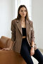 Vizon Oversize Astarlı Kruvaze Kapama Dokuma Blazer Ceket TWOSS22CE0077