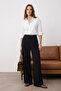 Black Wide Leg Pleated Woven Fabric Trousers Twoss21Pl0189