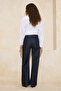 Dark Blue 100% Cotton Stoned Long Length High Waist Raw Wide Leg Jeans Twoss26Je00072 - 6