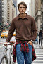 Brown Regular/Normal Cut Button Polo Neck Sweatshirt with Thick Fleece Inside Tmnaw24Sw00107