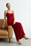 Kırmızı Maxi Bodycone/Vücuda Oturan Askılı Esnek Örme Elbise TWOSS23EL02435