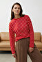 Kırmızı Çizgili Oversize/Geniş Kesim Bisiklet Yaka İnce Örme Sweatshirt TWOAW23SW00326 - 7