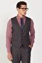 Men's Burgundy-Gray Wool Slim Fit Slim Fit Mono Collar Print Vest Suit - 5