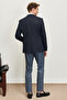 Men's Dark Navy Blue Slim Fit Slim Fit Mono Collar Plaid Patterned Vest Suit - 8