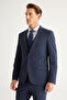 Men's Dark Navy Blue Recycle Slim Fit Slim Fit Mono Collar Checkered Suit with Vest - 4
