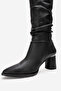 120 Black Skin Gusseted Women's Thick Heeled Boots - 9