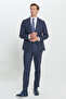 Men's Navy Blue Slim Fit Slim Fit Mono Collar Patterned Wool Suit - 2