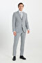Men's Gray Woolen Slim Fit Slim Fit Mono Collar Diagonal Patterned Cover Pocket Vest Suit - 2