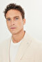 Men's Beige Slim Fit Slim Fit Swallow Collar Flap Pocket Striped Stretch Suit - 5
