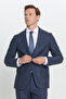 Men's Navy Blue Slim Fit Slim Fit Mono Collar Patterned Wool Suit