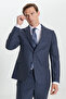 Men's Navy Blue Slim Fit Slim Fit Mono Collar Patterned Wool Suit - 5
