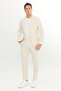 Men's Beige Slim Fit Slim Fit Swallow Collar Flap Pocket Striped Stretch Suit - 2