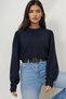 Navy Blue Crew Neck Princess Sleeve Cuff Detailed Woven Blouse Alc-X14863