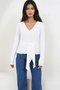 White V-Neck Blouse with Tie Detail Alc-X14864