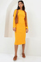 Women's Mustard Yellow Crew Neck Midi Length Knitted Dress Alc-X14774 - 2