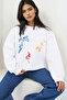 Women's White Crew Neck Fleece-Lined Front Embroidered Sweatshirt Alc-X14860