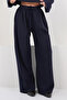 Navy Blue Turtleneck Oversize Blouse and Double Pocket Palazzo Trousers Set Alc-X14836 - 4