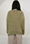 Women's Khaki V-Neck Thick Thessaloniki Braided Soft Textured Oversized Sweater Alc-X14850 - 3