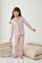 Pudra Yumuşak Dokulu Kız Çocuk Baskılı Örme Pijama Takım TKDAW25AU00126