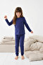 Navy Blue Unisex Polka Dot Pajama Set Knitted Top and Bottom Set Tkdaw25Au00095 - 2