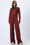 Women's Tile Crew Neck Blouse and Palazzo Pants Double Knitted Suit Alc-X12480 - 4