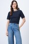 Women's Navy Blue Crew Neck Pearls Knitwear Blouse Alc-X14637 - 5