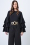 Women's Black Crew Neck Flared Sleeve Crepe Blouse Alc-X14714 - 3