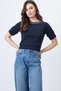 Women's Navy Blue Crew Neck Pearls Knitwear Blouse Alc-X14637 - 4