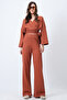Women's Tile Double-Breasted Tie-Up Blouse Slit Pants Double Knitted Set Alc-X12498 - 2