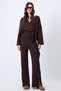 Women's Brown Double-Breasted Tie Blouse Slit Pants Double Knitted Set Alc-X12498 - 2