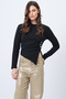 Women's Black Crew Neck Gold Button and Drape Detail Ottoban Blouse Alc-X14716 - 2