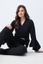 Women's Black Double-Breasted Tie Detail Flared Sleeve Crop Blouse Alc-X14718 - 5