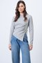 Women's Grimelange Crew Neck Gold Button and Drape Detail Ottoban Blouse Alc-X14716 - 3
